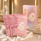 Sachets du masque Kivo au collagène sur un décor rose